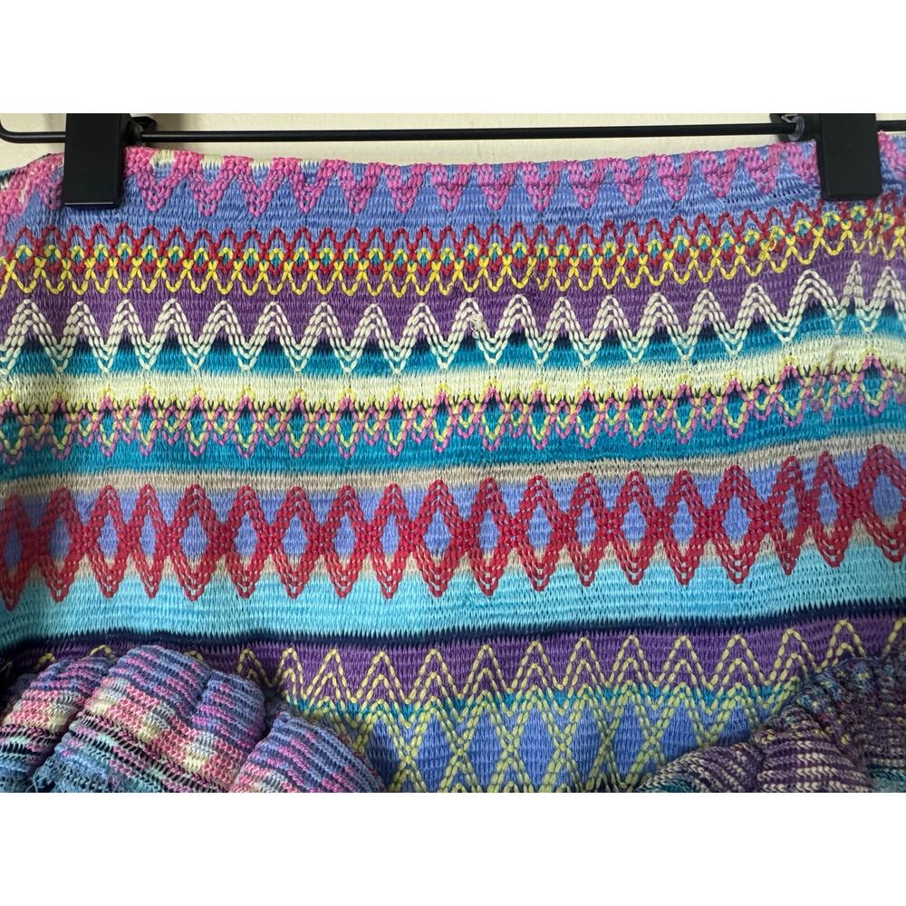 Chevron Knit Ruffle Hem Shorts Boho Festival Style Size L - Picture 3 of 6